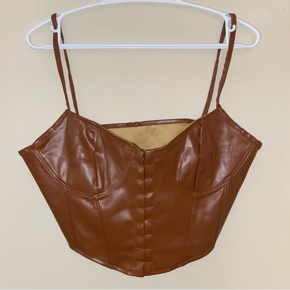 Brown Faux Leather Corset Top
